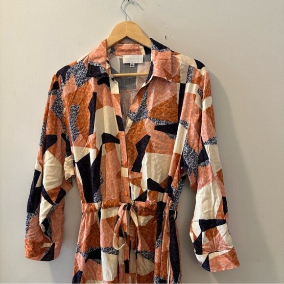 Anthropologie Corey Lynn Calter Abstract Print Belted Shirtdress Size Medium - Picture 4 of 9